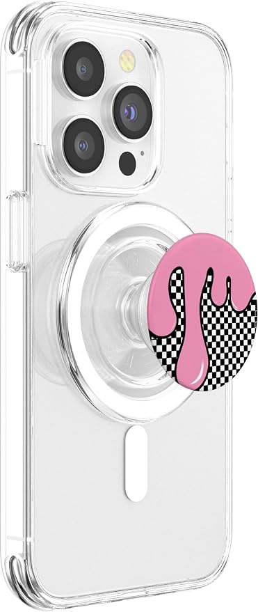 Pink Black Checker Drip Pattern PopSockets Adhesive PopGrip