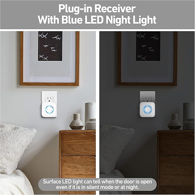 Door Chime, Satisure Wireless Door Open Contact Sensor Alarm Chime with 600 FT Range 58 Chimes 5 Volume Levels LED Indicators, Door Ringer Alert for Business/Store/Home/Office When Entering