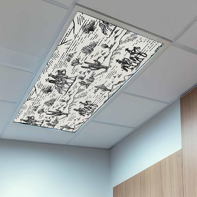 2 Pack Fluorescent Light Cover, Western Cowboys Light Covers