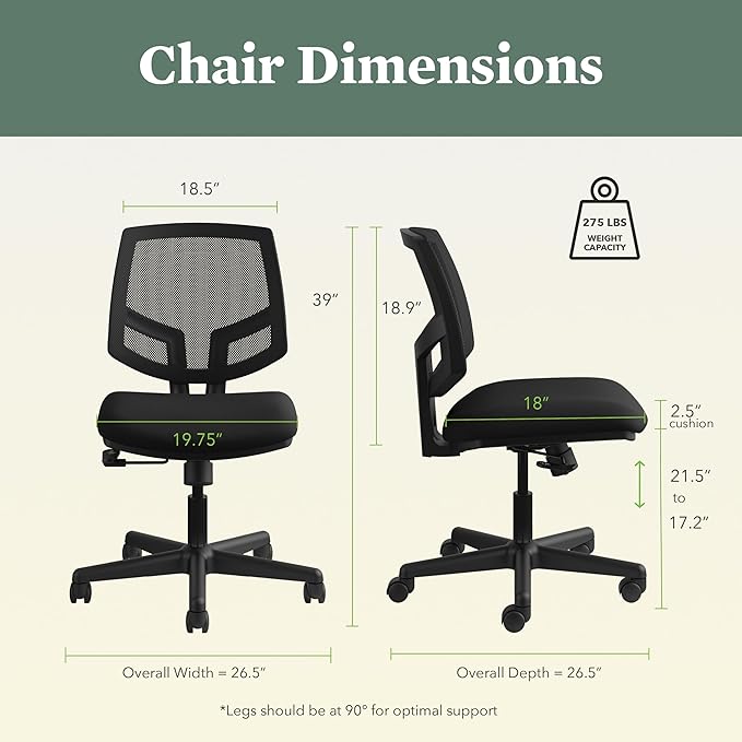 HON Volt Fabric Office Chair with Mesh Back, Home Desk Chairs with Wheels, Ergonomic Recline and Center Tilt, Black