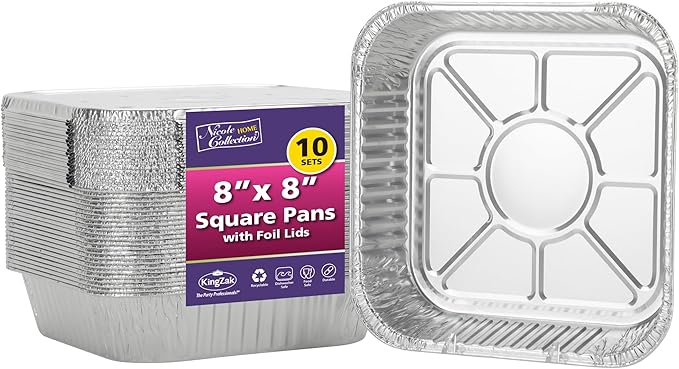 8x8 Aluminum Pans With Lids (10 Pack) 8 Inch Foil Pans With Covers - Cake Pans - Aluminum Square Pans With Lids - Disposable Food container - great For Cake Baking, Cooking, Freezing, Prepping Food