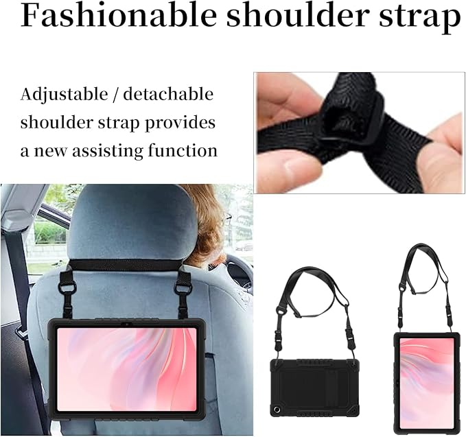 for Onn 10.4 Tablet Pro 2023 Model 100110603 Case Hybrid Silicone+Hard Back Friendly Case Built in Kickstand Shoulder Strap Compatible with Walmart Onn 10.4 Tablet Pro (Black)