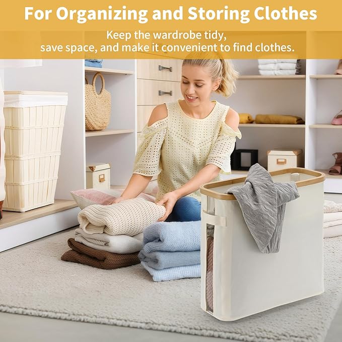 32L Bamboo Toilet Paper Storage Basket with Lid and Handle, Toilet Paper Organizer for Bathroom - Mega Capacity , Collapsible Bathroom Toilet Paper Holder with Storage, Soft Beige,1 Pack
