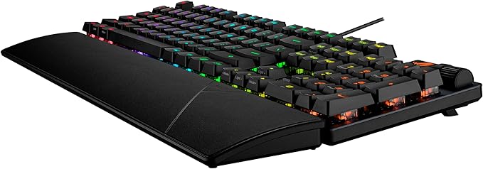 ASUS ROG Strix Scope II Gaming Keyboard, pre-lubed ROG RX Red Linear Optical switches, Sound-dampening Foam, PBT doubleshot keycaps, Streaming hotkeys, Multi-Function Controls, Wrist Rest