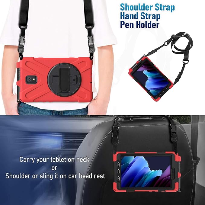 Samsung Galaxy Tab Active3/Active5 8.0 Case with 360 Stand Handle Hand Strap & Shoulder Strap for Samsung Galaxy Tab Active5 8 2024 Active3 8 2020 SM-X300/X307/T570/T577 (Black)