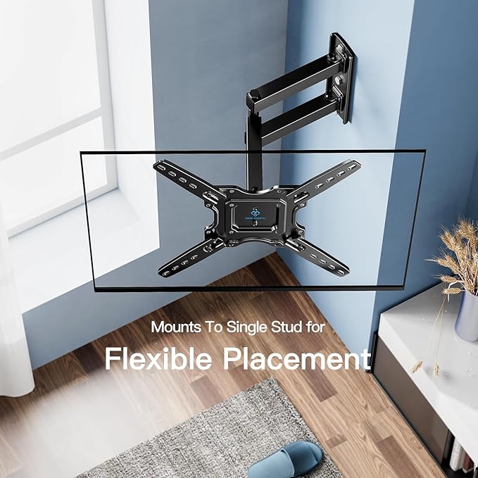 PERLESMITH Full Motion TV Wall Mount for Most 26-60 inch Flat Curved OLED 4K TVs up to 77lbs, Wall Mount TV Bracket with Swivel & Extension Arm, Tilt, Leveling, Max VESA 400x400mm, PSMFK12