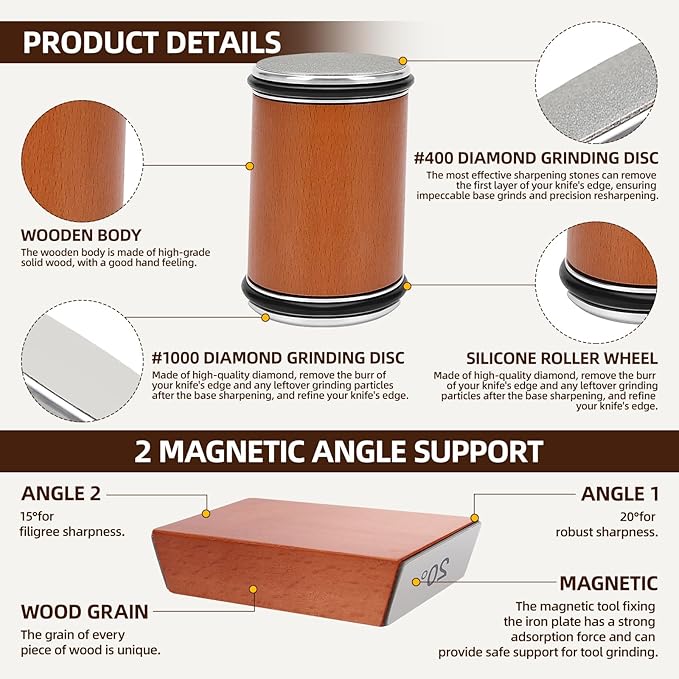 Ailanxin Rolling Knife Sharpener , Rolling Knife Sharpener Kit Is Suitable For Any Kitchen roller knife sharpener, And The Roller Knife Sharpener Supports Magnetic Tilting At 15 ° And 20 knife
