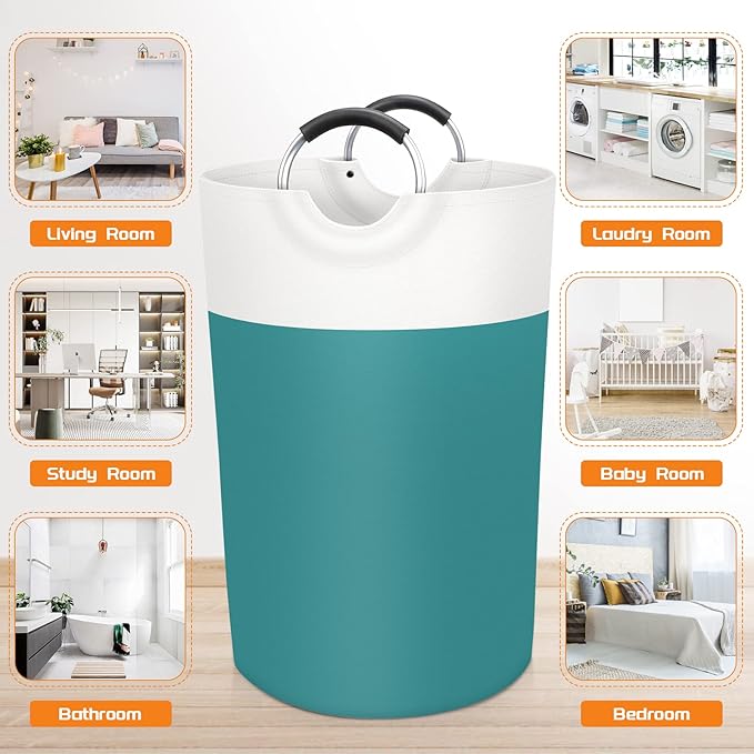 BlissTotes 115L Laundry Basket, Freestanding Laundry Hamper, Collapsible Dirty Clothes Hamper, Waterproof Fabric with Foam Protected Aluminum Handles for College, Dorm, Family (Green)