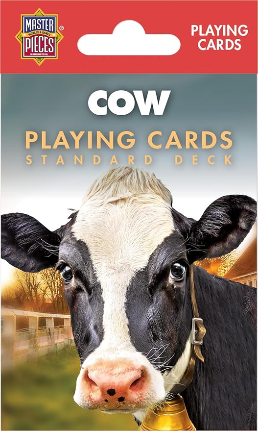 Masterpieces Cow Playing Cards Deck - Animal Themed Standard 54 Card Deck, Unique Cow Face Cards & Jokers, Retro Style, for Families & Adults