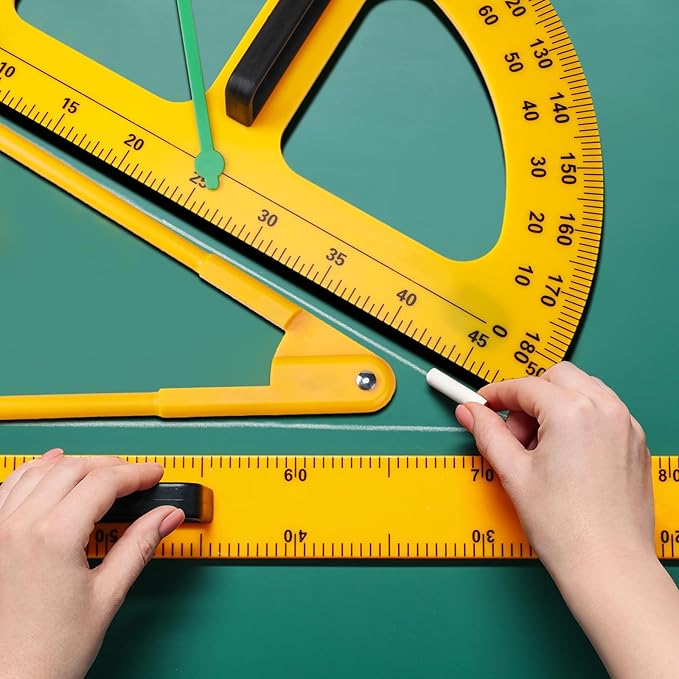 1 Set Large Mathematics Teaching Kit Including 1 Pcs Jumbo Teaching Ruler 1 Pcs Large Protractor 1 Pcs Geometry Compass Big Geometry Measurement Tool for Teacher Classroom Black Board