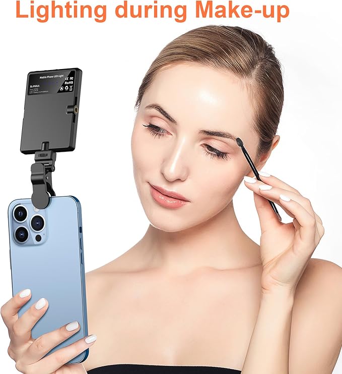 TONEOF Portable Selfie Light,Rechargable 60 LED PhoneLight with Clip & Double 1/4" Screw Hole,2500k-9000K Dimmable for iPhone,Android,Laptop,Tablet,Selfie/Video Conference
