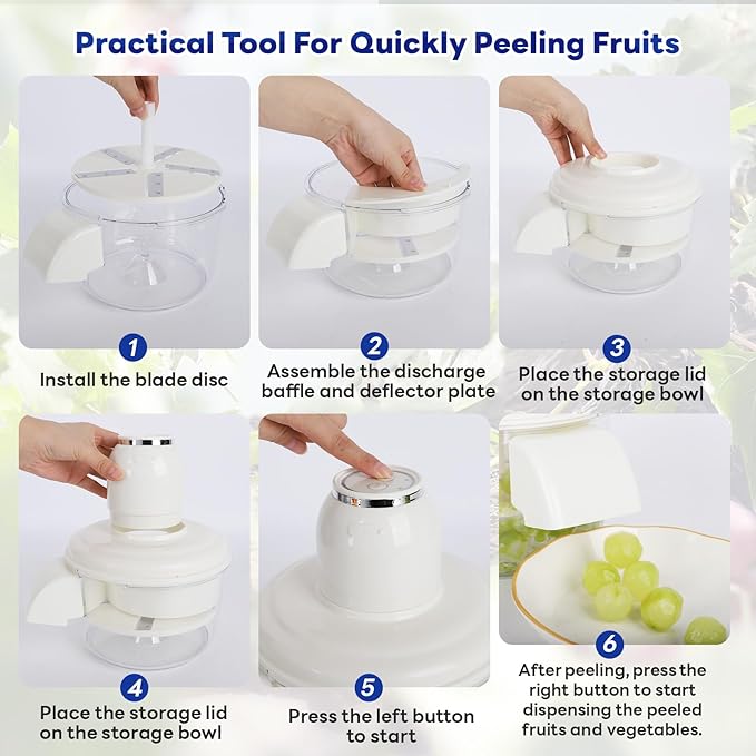 NKDFRI Automatic Grape Peeler Machine, Electric Garlic & Cherry Tomato Peeler Skin Remover Tool for Small Fruits, Effortless Peeling for Home Kitchen (White-1PC)