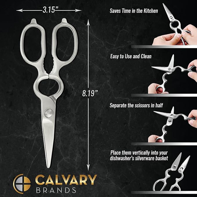 Calvary Brands Kitchen Scissors for Food | Professional Chef Endorsed | Kitchen Shears Heavy Duty | All Purpose | Dishwasher Safe | Stainless Steel | Luxurious Design for Cooking Food, Meat, Poultry
