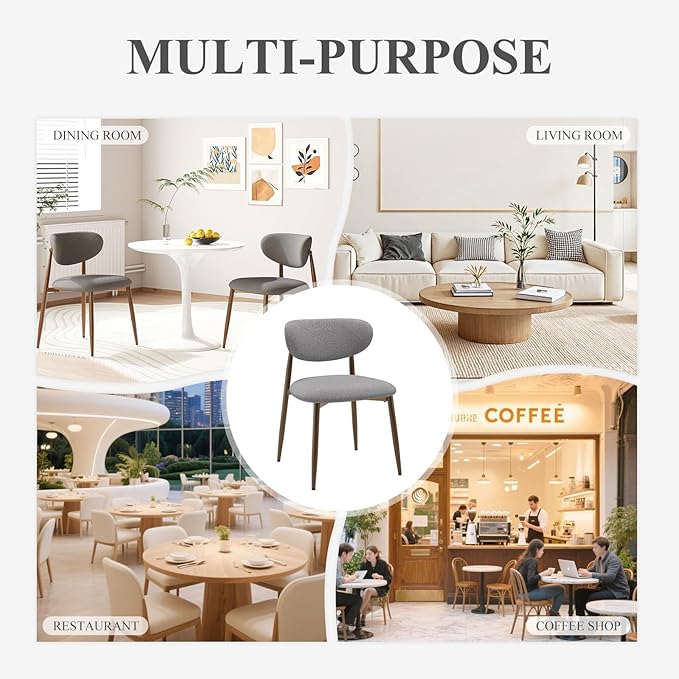 Dining Chairs Set of 4, Upholstered Dining Room Chairs with Metal Legs and Anti Slip Pads, Curved Back Kitchen Chair for Home and Restaurant Use, Light Grey