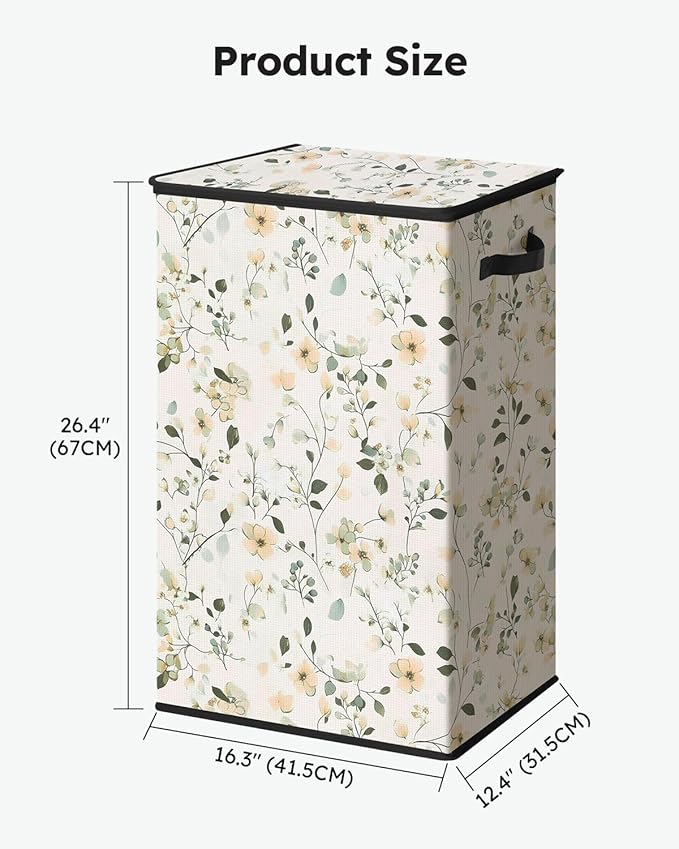 SOLEDI Laundry Hamper with Lid, 90L Tall & Large Floral Laundry Basket, Collapsible Clothes Hamper with Removable Bag, Dirty Hampers for Bedroom, Bathroom, Laundry Room
