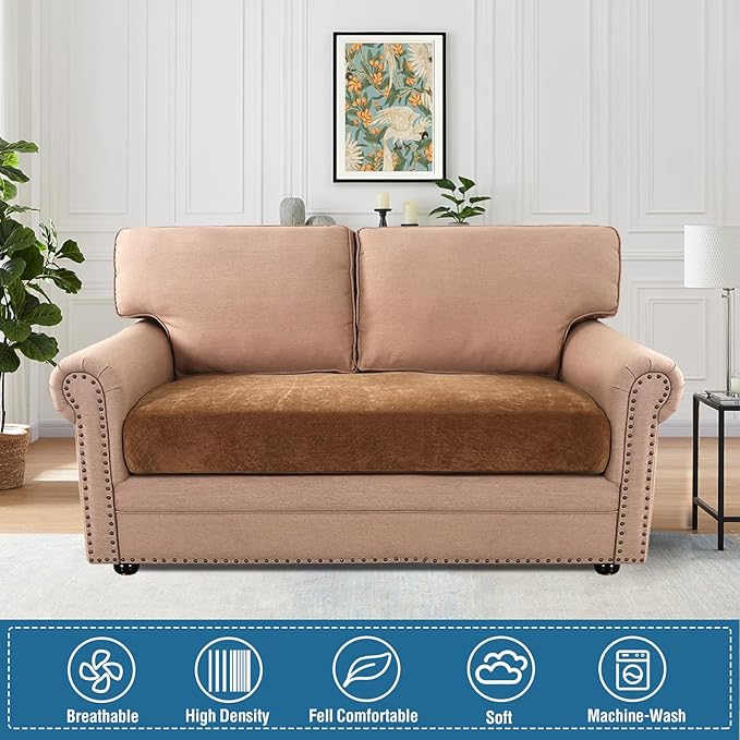 H.VERSAILTEX Loveseat Slipcovers for 2 Cushion Couch Stretch Chenille Couch Cover for Dogs Washable Thick Soft Couch Cushion Covers for Sofa(2 Seater Loveseat Cushion Cover,Caramel)