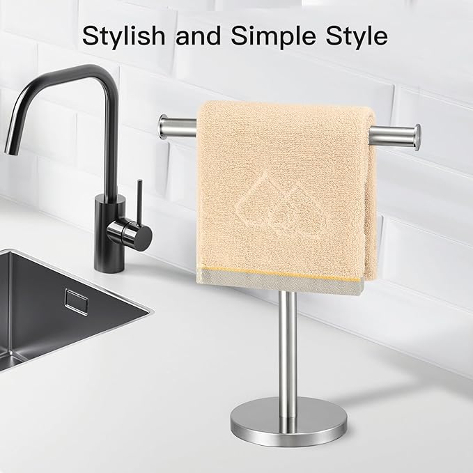 T-Shape Bath Hand Towel Holder Standing, SUS304 Stainless Steel Brushed Nickel T-Shape Towel Bar Rack Stand with Heavy Base, Tower Bar for Bathroom Kitchen & Countertop