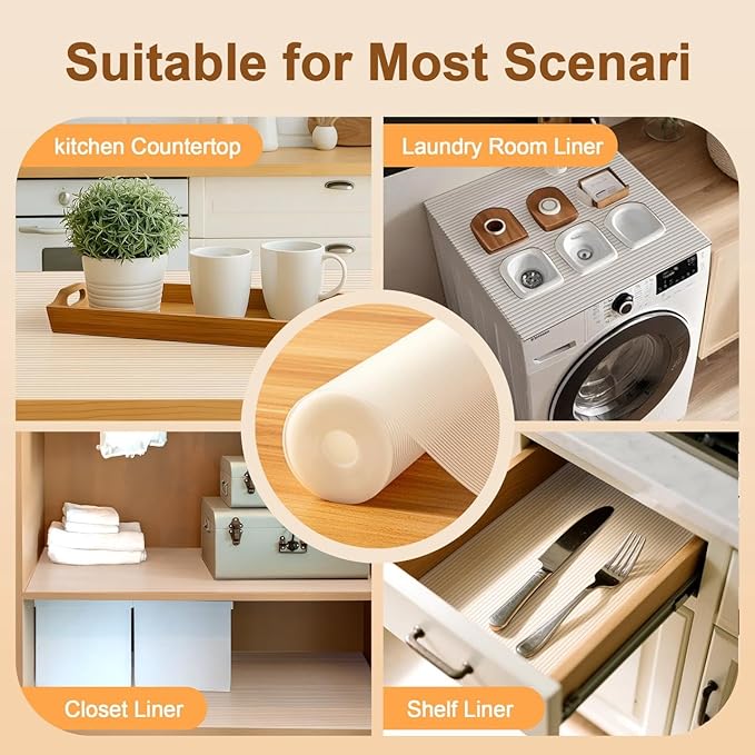 FEXIA Shelf Liner for Kitchen Cabinets, 17.5 Inch x 20 FT, Non Adhesive Drawer Liner, Refrigerator Liners, Washable Oil-Proof Fridge Pads Shelves Drawer, Cabinet Mat for Shelves (Clear)