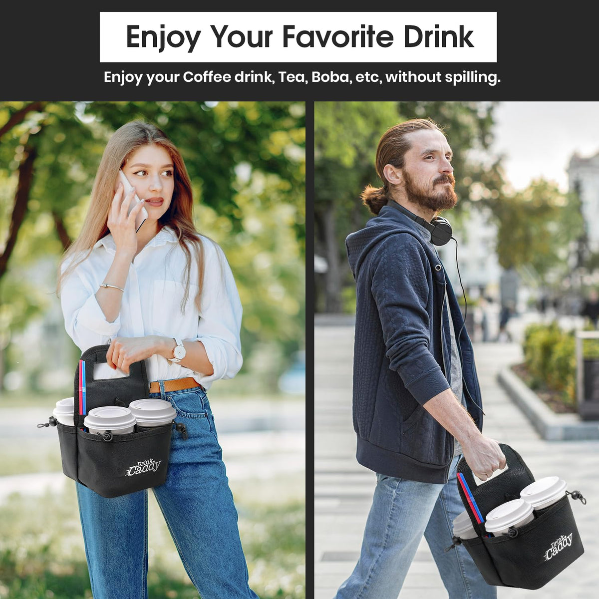 Drink Caddy Portable Drink Carrier, 4 Cup Collapsible Coffee Holder, Pink