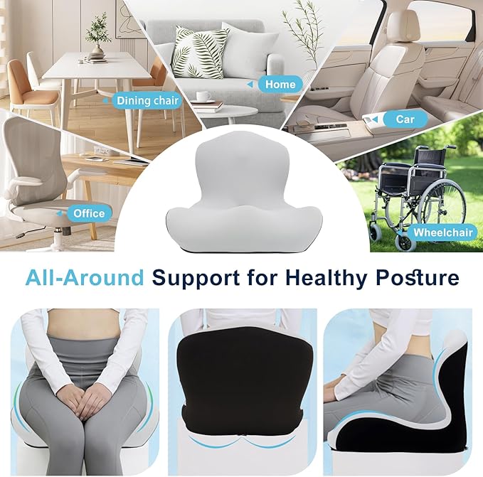 Seat Cushion, Office Chair Cushion, L-Shaped Ergonomic Car Seat Cushions, Memory Foam Chair Cushion, Lumbar Support Pillow for Wheelchair, Car, Home, Office, Desk, Light Gray