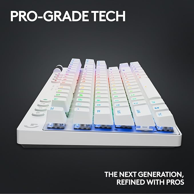 Logitech G PRO X TKL Lightspeed Wireless Gaming Keyboard, Ultra-Portable Tenkeyless Design, LIGHTSYNC RGB, PBT keycaps, Tactile Switches (GX Brown) - White