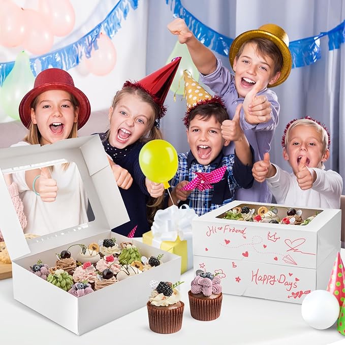 Kucoele 12 Count White Cupcake Boxes, 13 x 10 x 4 Inches, 12 Pack