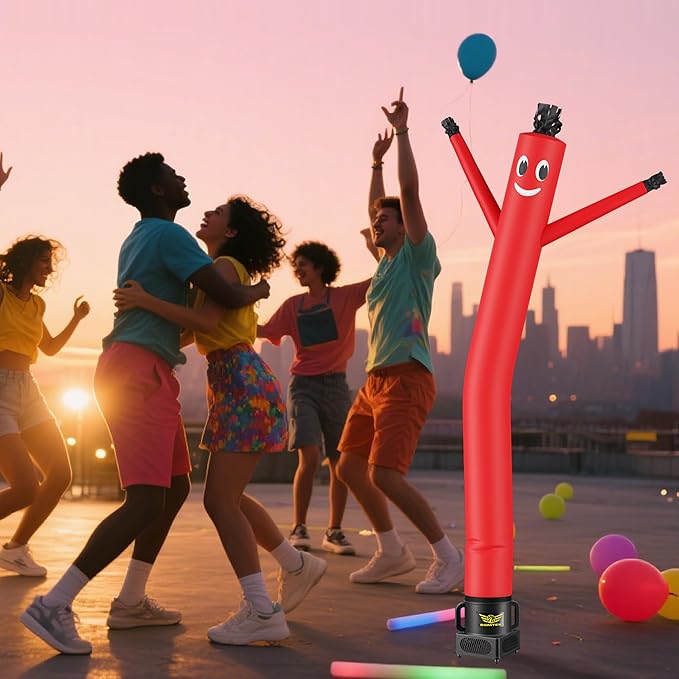 7FT Air Inflatable Waving Tube Man Set with Blower & Wheel, Air Puppet Dance Artist for Mall Opening, Amusement Park, Outdoor Decoration,Red