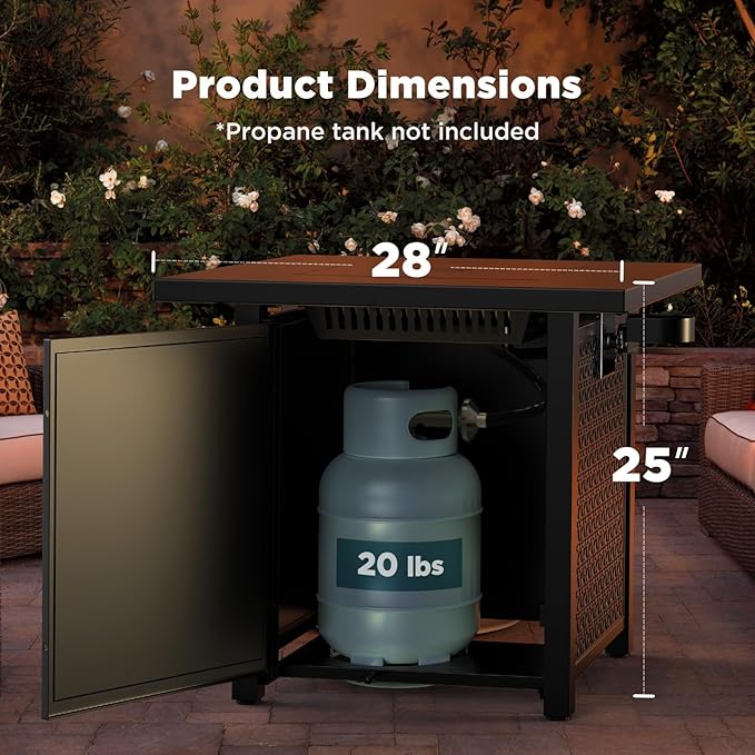Ciays Propane Fire Pit, 28 inch Fire Pit Table with Two Cup Holders, 50,000 BTU Steel Gas Fire Pit with Pulse Ignition System, Perfect for Patio, Garden & Backyard Gatherings, CIFPT11B, Black