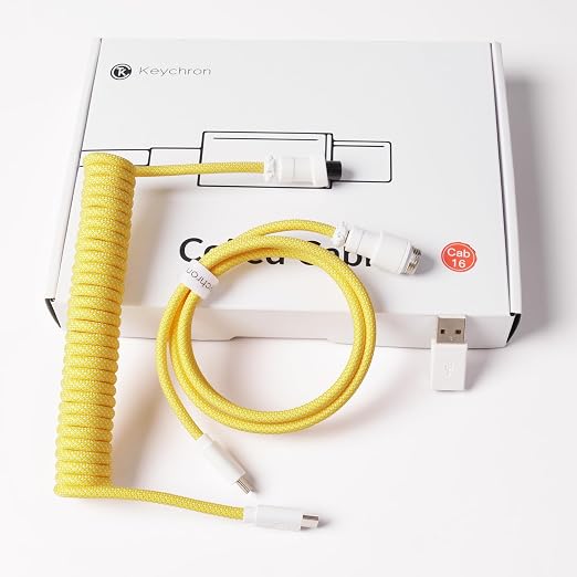 Keychron Custom Coiled Aviator USB-C Cable Black 5-Pin (GX12) Detachable Metal Connector USB-A Adapter Durable Braided Cable for Mechanical Keyboards Charging & Data Transfer