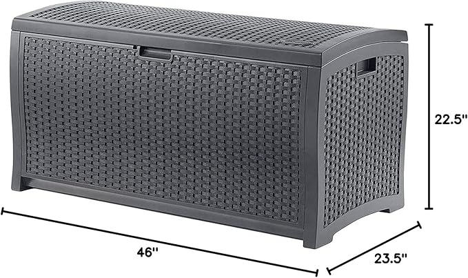 Suncast 73 Gallon Medium Resin Wicker Indoor/Outdoor Storage Box for Garden Tools, Pool Accessories, and Patio Cushions, Cyberspace