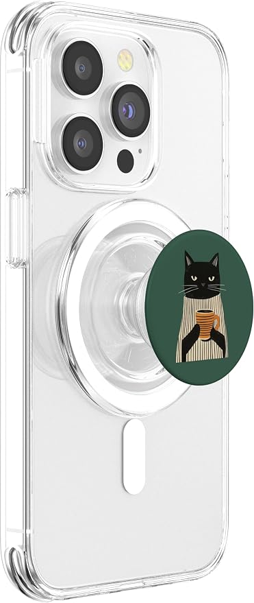 Black Cat Holding Coffee Cup Illustration PopSockets Adhesive PopGrip