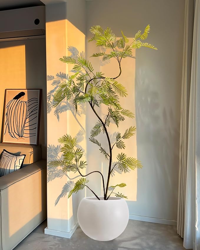 13.5 H x 17" Dia (12" Pot Opening) Round Fiberstone Planter with Drainage Hole, White, Indoor/Outdoor Large Plant Pot for Home Patio Garden, Ideal for Large Plants