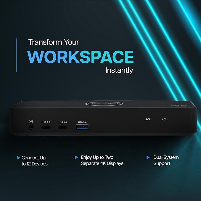 VisionTek VT2900 12in1 USB-C Docking Station – KVM Switch Single Host – HDMI, DisplayPort, 100W PD Port, 3.0 USB Ports, Audio, Thunderbolt & Ethernet Port – Compatible Hub for Laptops & PC