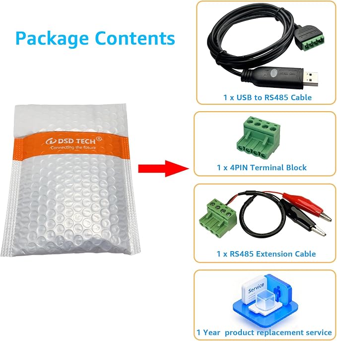 DSD TECH SH-U14 USB to RS485 Cable Built-in FTDI chip with Terminal Board 1.8M/5.9FT