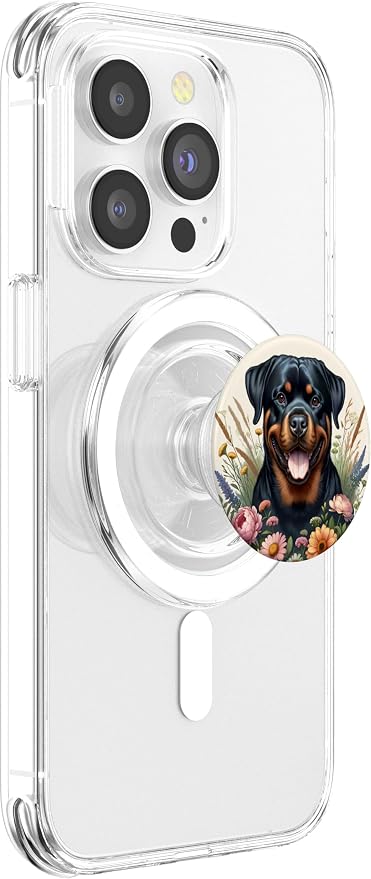 Rottweiler Dog Summer Wildflowers Artwork PopSockets Adhesive PopGrip