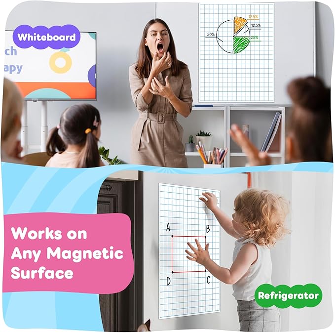 Giant Magnetic Graph Grid Paper,Dry Erase Chart Paper for Whiteboard Homeschool Essentials Teacher Must Haves,Math Classroom Teaching Supplies,21.3" x 16.5"