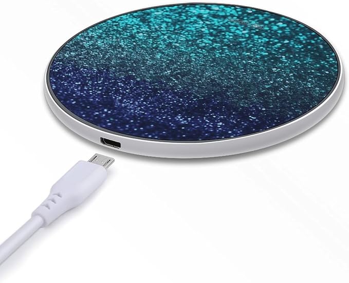 Teal Glitter Wireless Charger 10W Qi-Certified Fast Wireless Charging Pad with USB Cable & LED Indicator Fashion Charger Mat Portable Charging Station for All Qi-Enabled Phones