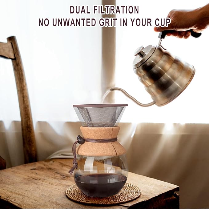 Compatible for Hario V60 & Chemex Pour Over Coffee Filters -MISETTO Reusable Stainless Steel - Best Coffee Maker and Bar Accessories