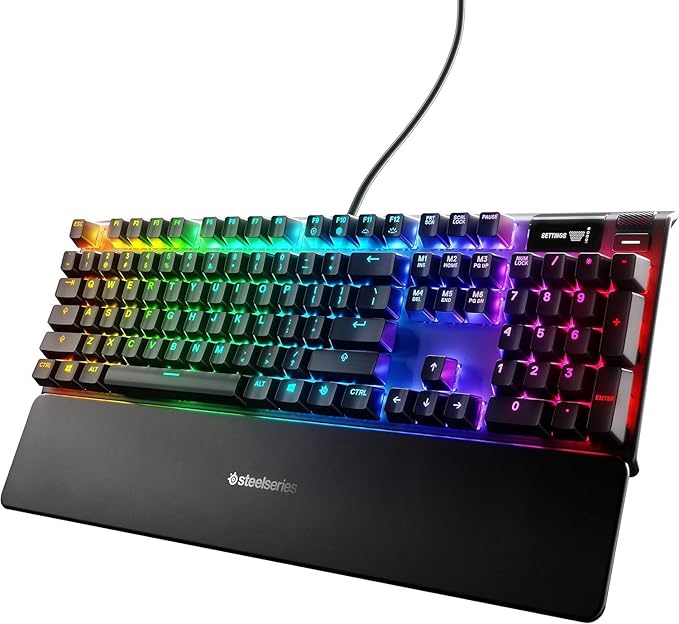 SteelSeries Apex 7 Mechanical Gaming Keyboard – OLED Smart Display – USB Passthrough and Media Controls – Linear and Quiet – RGB Backlit (Red Switch) (Renewed)