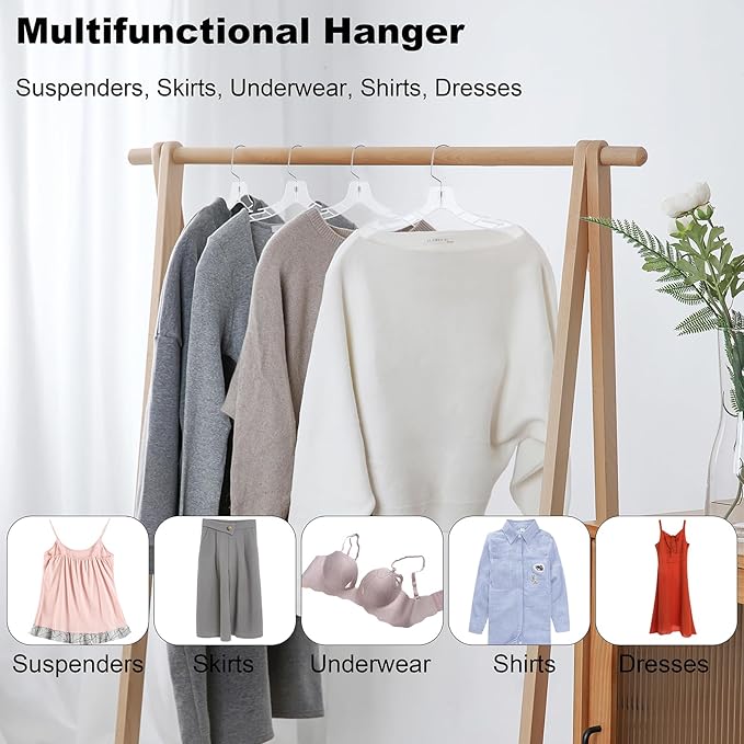 VWV 12pcs Clear Plastic Hangers: Shirt, Skirt, Sweater, Suit, Jacket Hangers with Non-Slip Grooves, Heavy Duty, Clear Color, Metallic Finish