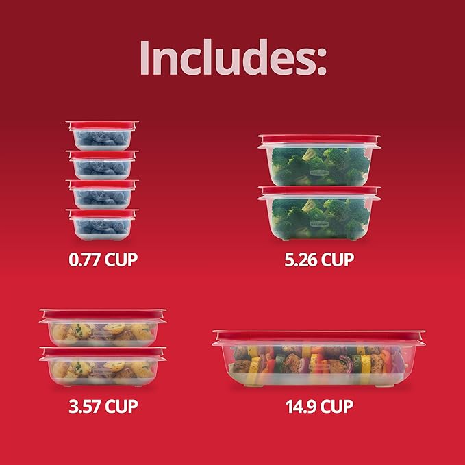 Rubbermaid EasyStore Large Containers, 18-Piece Set, Food Storage Containers with Lids