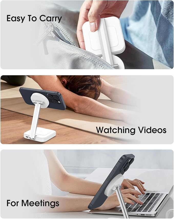 Wireless Charging Station for Magsafe Charger,Portable Wireless Charger for iPhone 16 15 14 13 12 Pro Max/AirPods Pro 4 3 2,Faster Magnetic Charger Stand,Foldable Travel Phone Holder Adjustable Angle