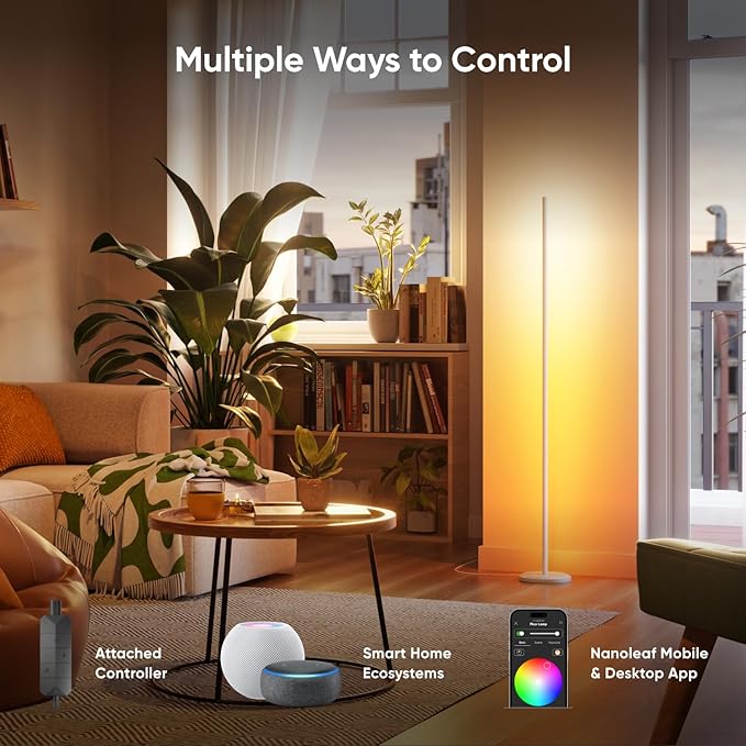 Nanoleaf Matter Smart Floor Lamp, LED Standing Lamps Work with Alexa, Music Sync Corner Lamp,16 Million Colors, 1700lm RGBTW Floor Lamp with Voice Control for Living Room, Ambient Lighting, White
