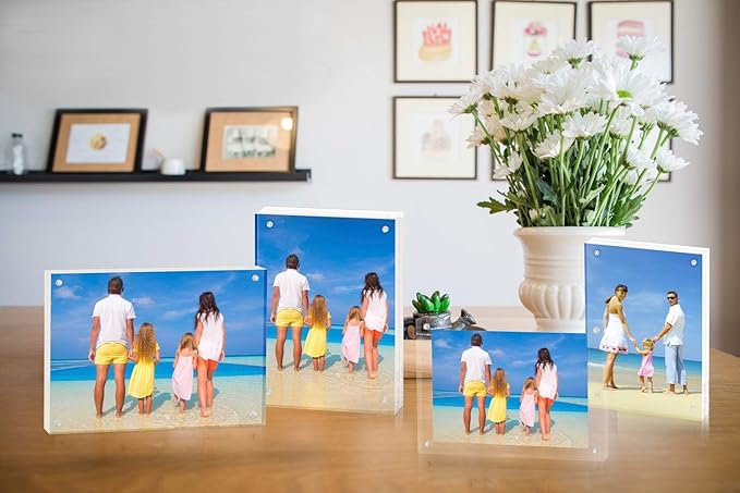 Meetu Acrylic Picture Frame 6x8 Tabletop Photo Frame Magnetic Double Sided Frame Free Standing Desktop for Display Document, Certificate, Photograph, Artwork in Office Room