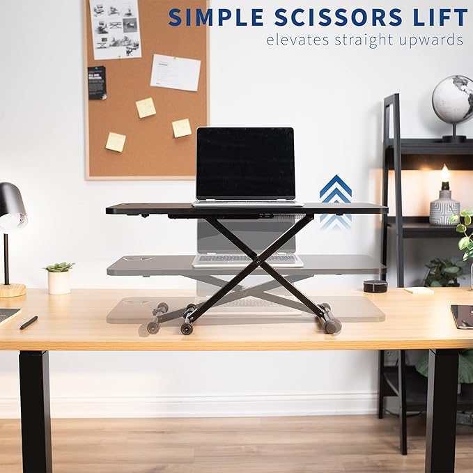 VIVO Black Small Single Top 28 inch Standing Desk Converter, Tabletop Sit to Stand Monitor Riser with Scissor Lift Height Adjustment, DESK-V011F