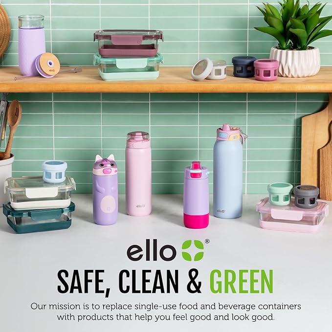 Ello Ellies 12oz Vacuum Insulated Stainless Steel Kids Water Bottle with Straw and Built-in Carrying Handle and Leak-Proof Locking Lid for School Backpack, Lunchbox and Outdoor Sports, Panda