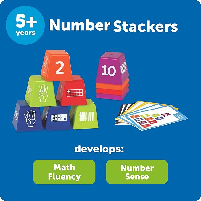 Learning Resources Number Stackers - Math Manipulatives, Addition and Subtraction Flash Cards, Counting Activities, Montessori, Fine Motor Skills, Problem Solving, Classroom Must Haves, Gifts for Kids