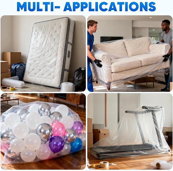 TICONN 2PK Plastic Mattress Bag for Moving Storage, Waterproof Mattress Protector Cover, Heavy-Duty Mattress Moving Supplies (4 mil, King)