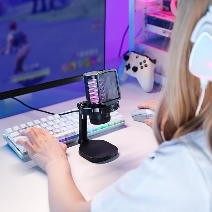 MAONO USB Gaming Microphone for PC, Noise Cancellation Condenser Mic with RGB Lights, Mute, Gain for Streaming, Recording, Podcast, Chat, Twitch, YouTube, Discord, Computer, PS5, PS4, GamerWave