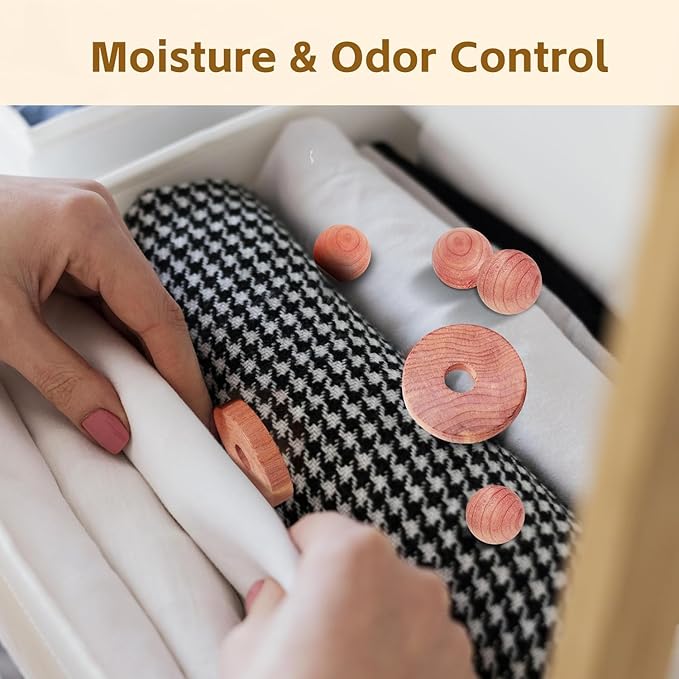 Cedar Blocks for Clothes Storage 50 Pack - 100% Natural Aromatic Cedar Rings and Balls for Closets & Drawers Freshener (30 Rings & 20 Balls)